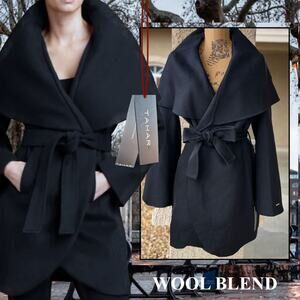 Tahari Ella Marla Shawl-Collar Wool Wrap Coat Black Size XL NWT
